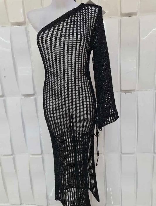 VESTIDO MONOHOMBRO LUREX