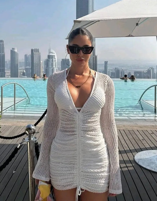 VESTIDO FRUNCIDO ENCAJE CEBRA