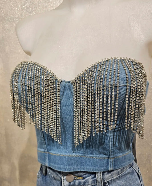 CORSET DENIM GOTAS PIEDRAS