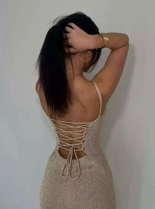 VESTIDO LUREX ESPALDA ZIG ZAG