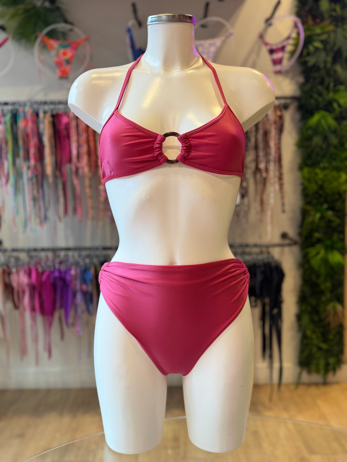 TRIÁNGULO FIJO ARGOLLAS SEDA ROSA