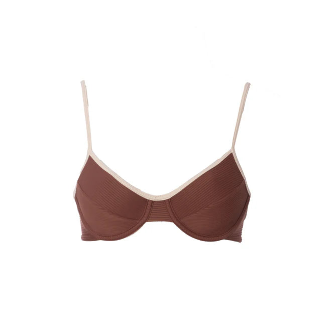 TOP ARO REGULABLE DRAPE BICOLOR MARRÓN-CREMA